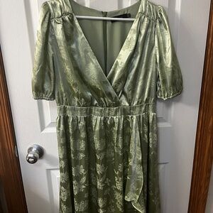 Green satin dress